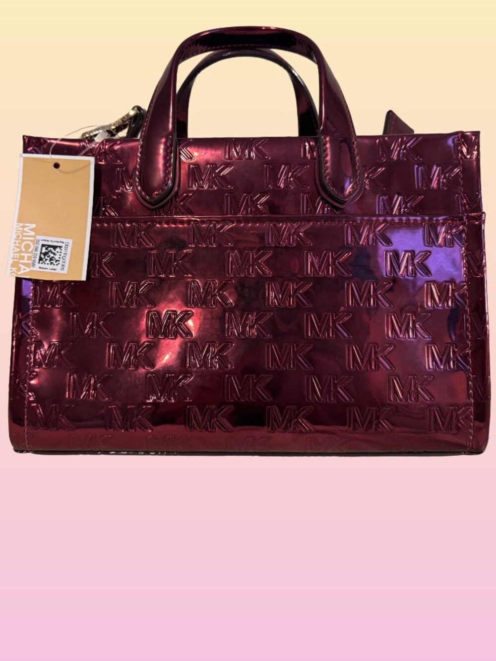 NWT Michael Kors Gigi Small East West Messenger Satchel (Rare Metallic Deep Red)
